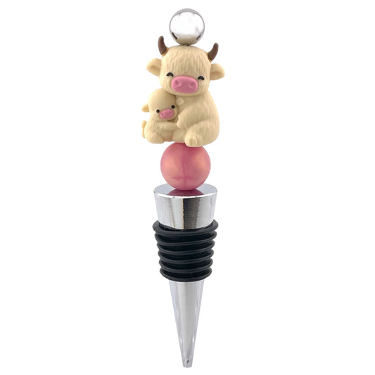 Highland Cow & Calf Beaded Wine Stopper – Mama & Baby Farm Bottle Topper Gift