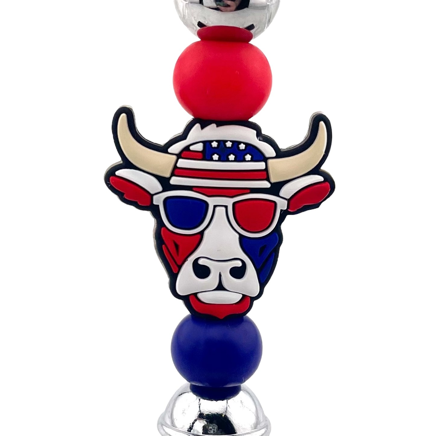 Patriotic Bull Beaded Bottle Opener – Red, White & Moo