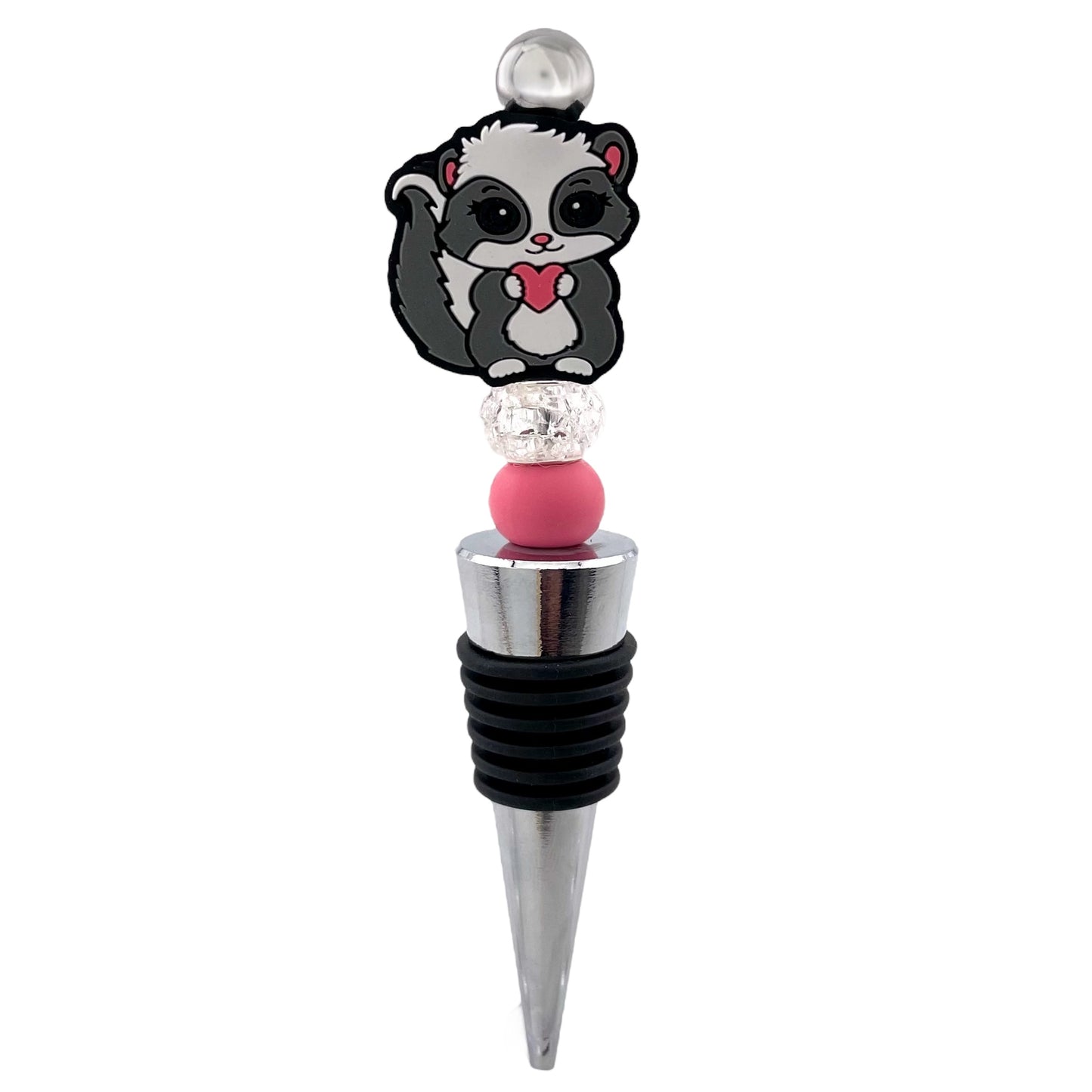 Adorable Skunk Beaded Wine Stopper – Woodland Animal Bottle Topper Gift
