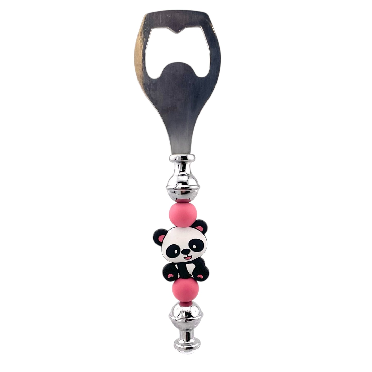 Panda Beaded Bottle Opener – Stainless Steel with Pink Beads | Cute Animal Gift for Panda Lovers
