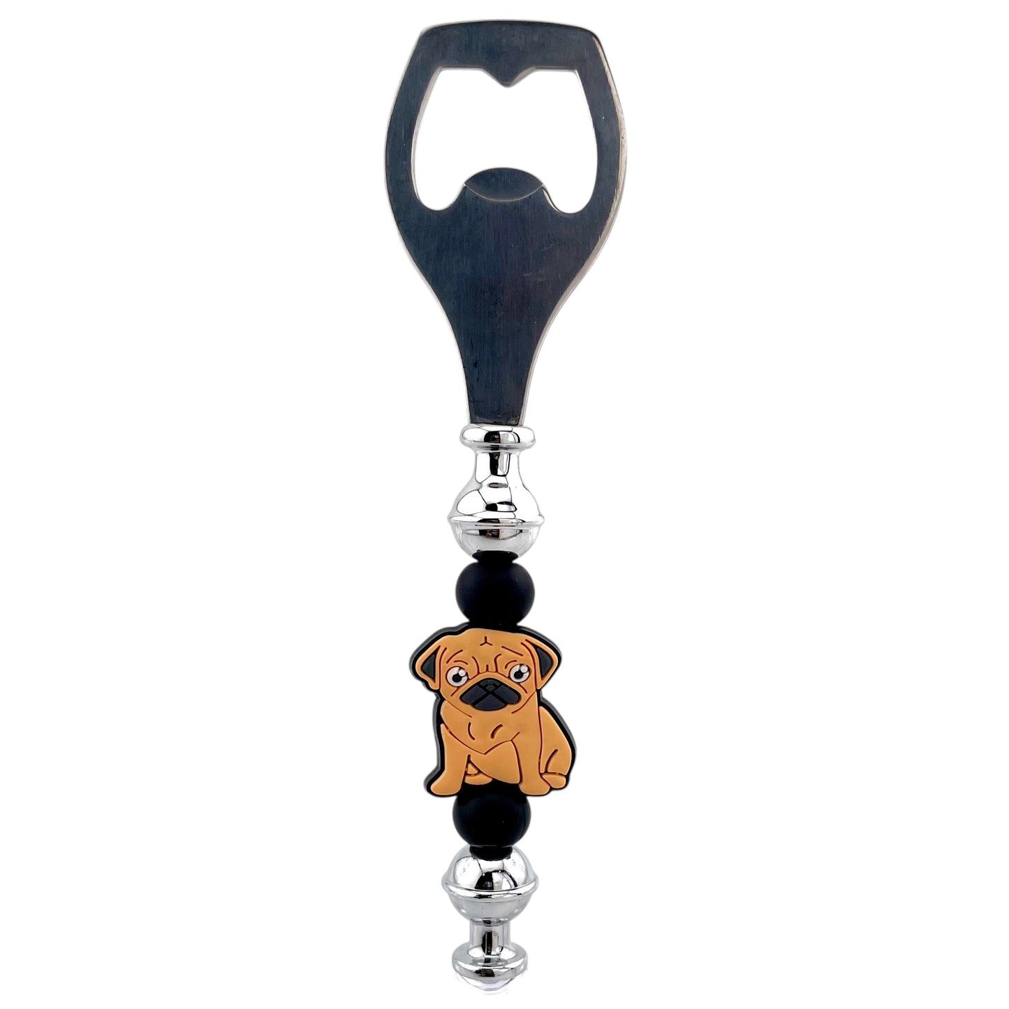 Pug Dog Beaded Bottle Opener – Tan & Black