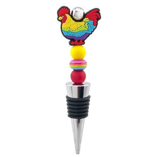 Rainbow Chicken Beaded Wine Stopper – Colorful Backyard Fun Accessories