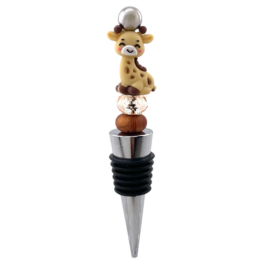 Cute Giraffe Beaded Wine Stopper – Handmade Safari Bottle Topper Gift