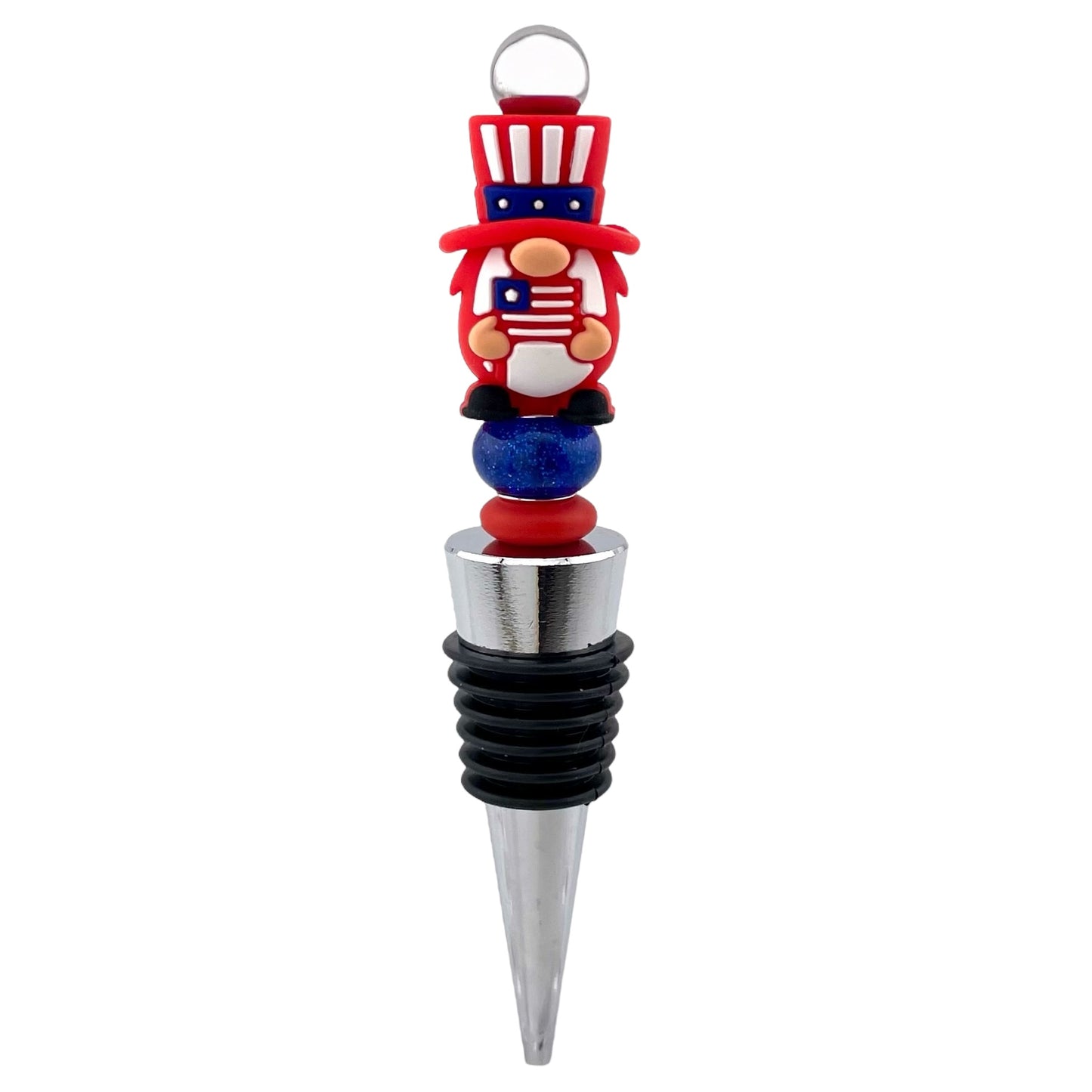 Patriotic Gnome Wine Stopper – Red, White & Blue Beads
