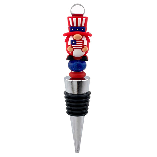 Patriotic Gnome Wine Stopper – Red, White & Blue Beads