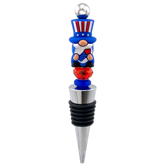 Patriotic Gnome Beaded Wine Stopper – 4th of July Bottle Topper Gift