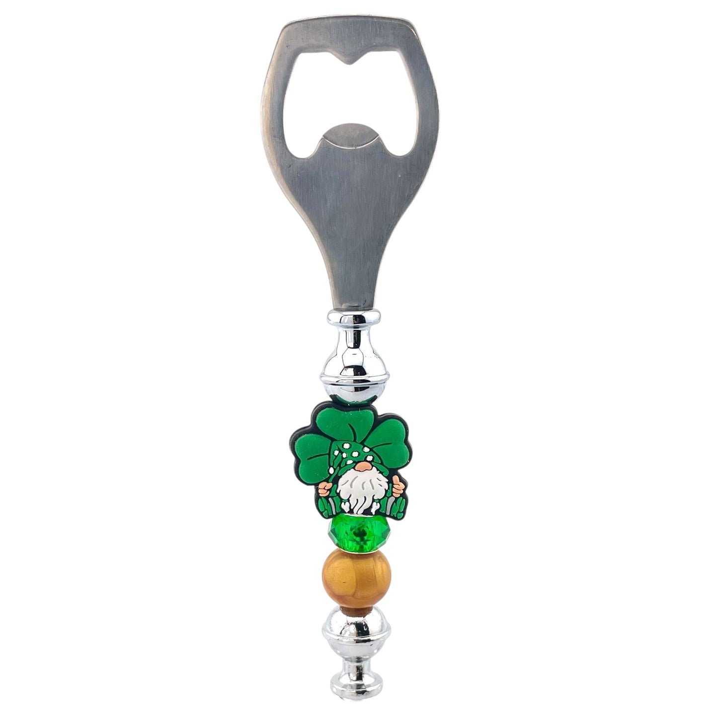 St. Patrick’s Day Gnome Beaded Bottle Opener – Shamrock & Gold