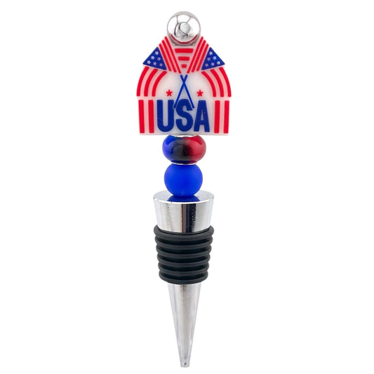 USA Flags Beaded Wine Stopper – Bold Fourth of July Bar Decor