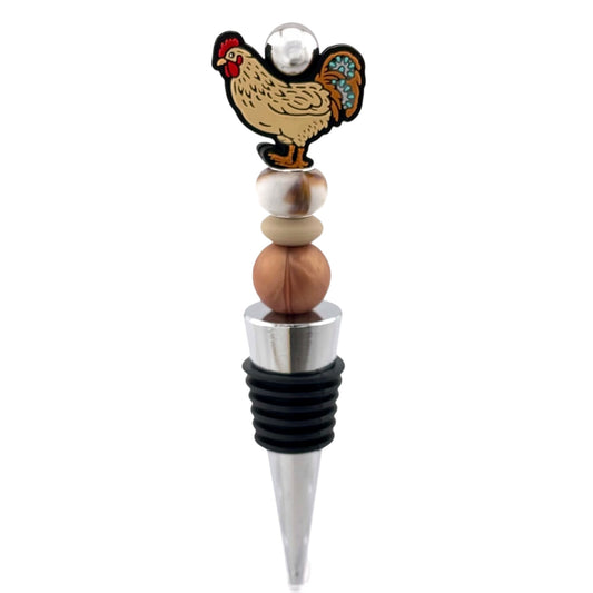 Farmhouse Chicken Beaded Wine Stopper – Country Kitchen Bottle Topper Gift
