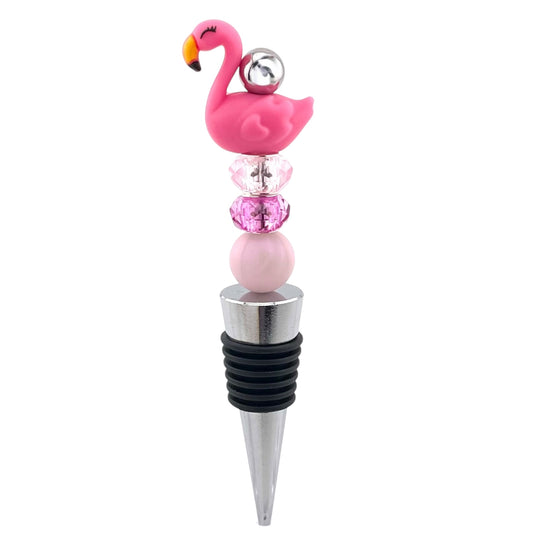 Pink Flamingo Beaded Wine Stopper – Tropical Beach Bar Vibes