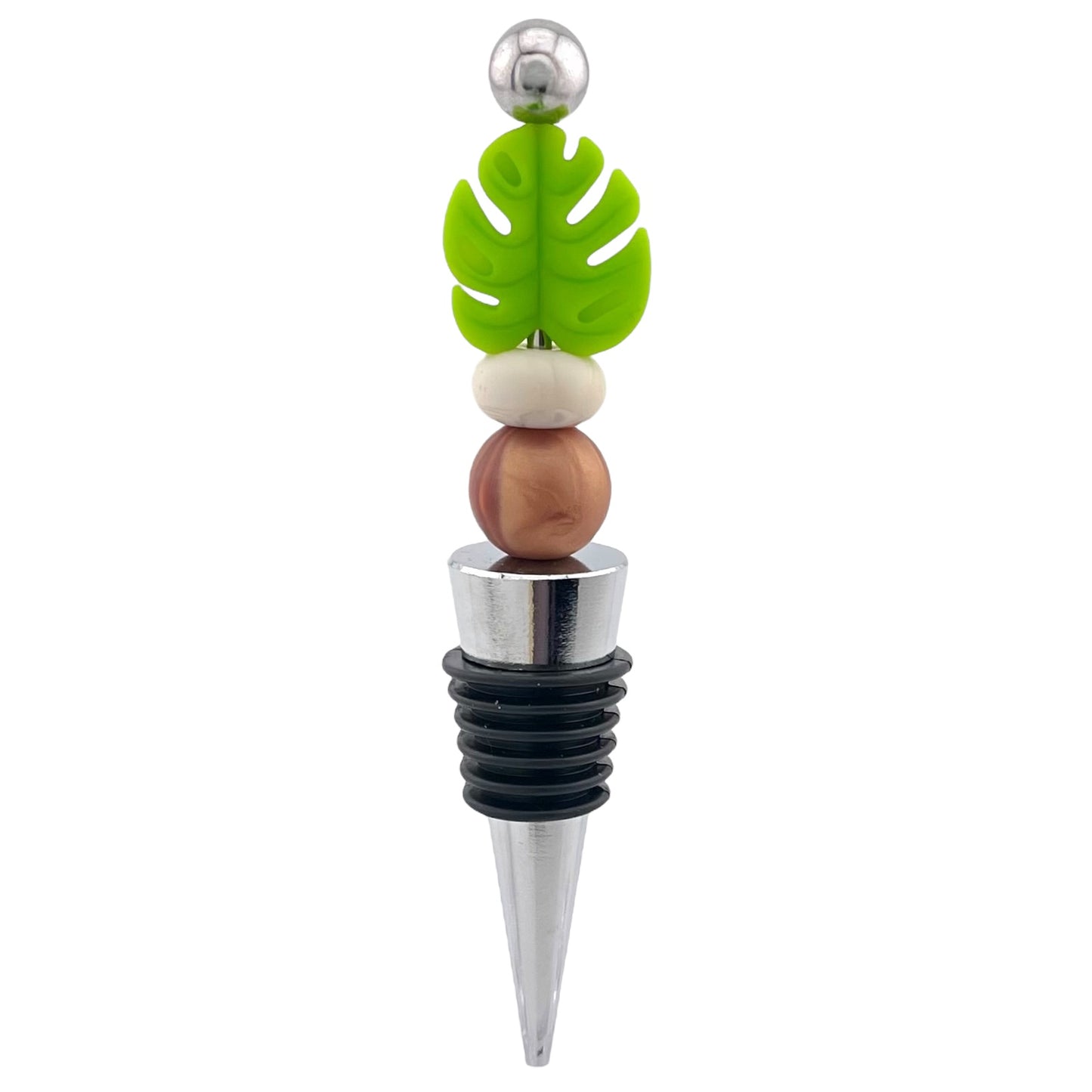 Tropical Leaf Beaded Wine Stopper – Boho Plant Lover Bar Gift