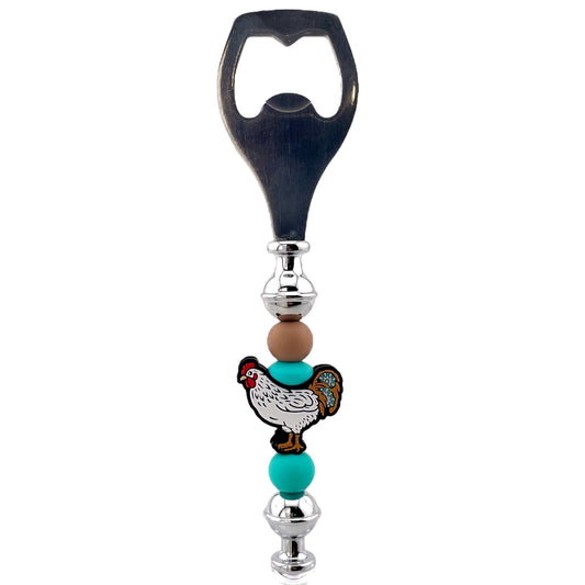 Chicken Beaded Bottle Opener – Stainless Steel with Farmhouse Beads | Rustic Gift for Chicken Lovers
