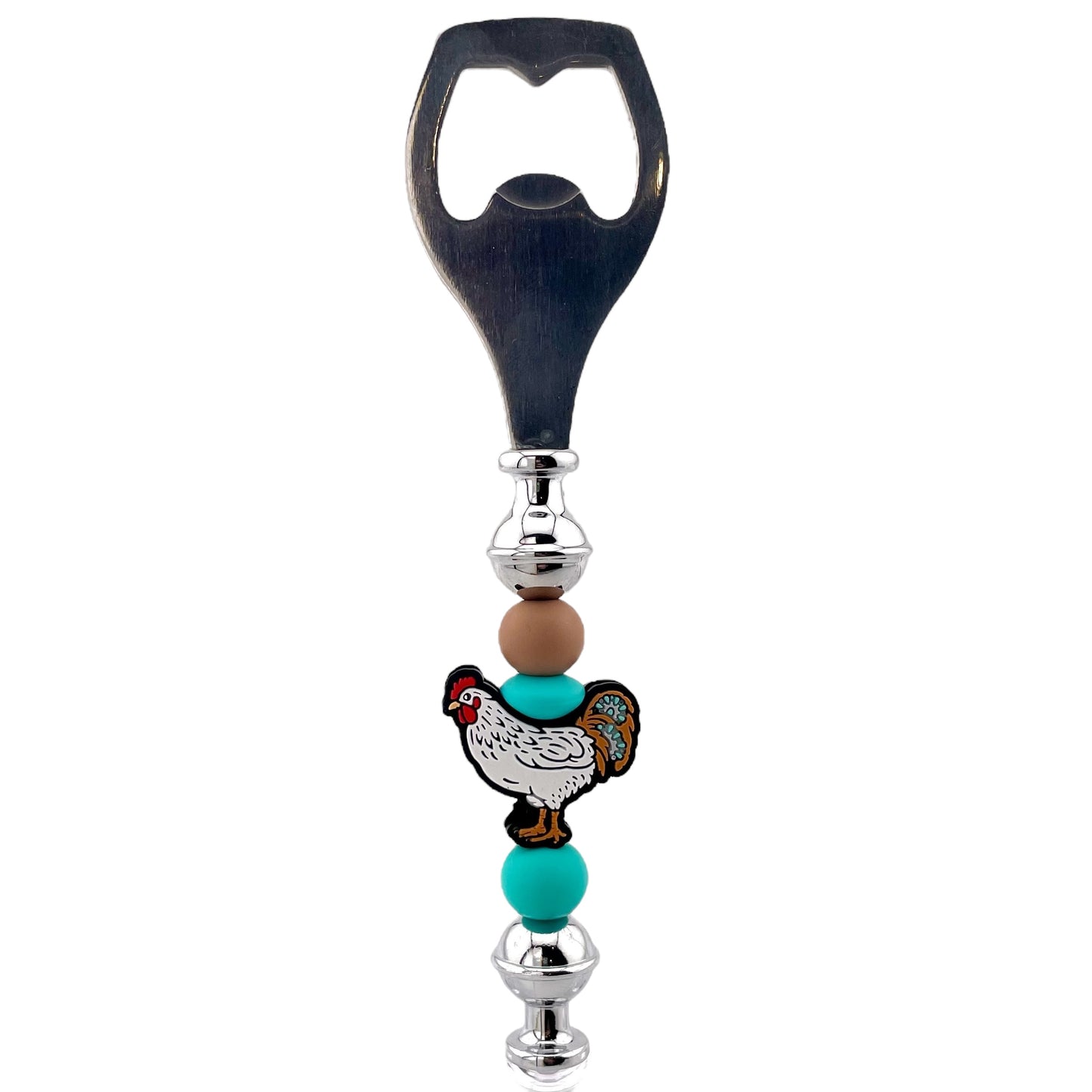 Chicken Beaded Bottle Opener – Stainless Steel with Farmhouse Beads | Rustic Gift for Chicken Lovers