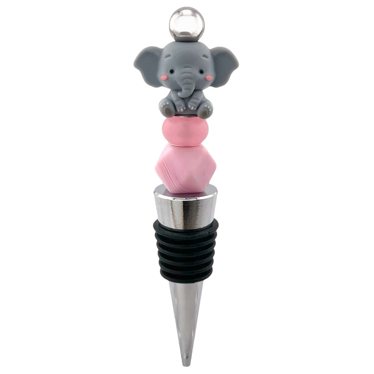 Cute Elephant Beaded Wine Stopper – Safari Animal Bottle Topper Gift
