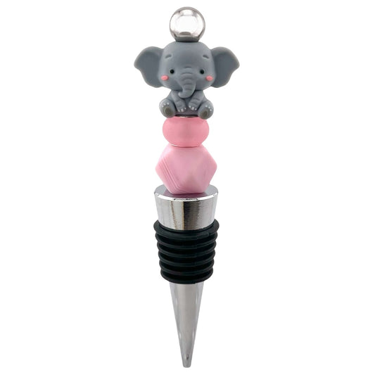 Cute Elephant Beaded Wine Stopper – Safari Animal Bottle Topper Gift