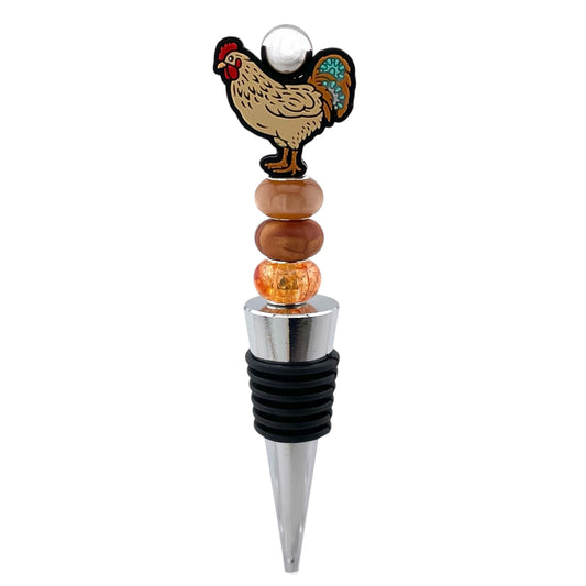 Rustic Chicken Beaded Wine Stopper – Farmhouse Bottle Topper Gift