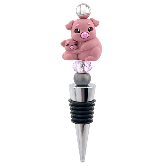 Mama & Baby Pig Beaded Wine Stopper – Cute Farmhouse Wine Gift