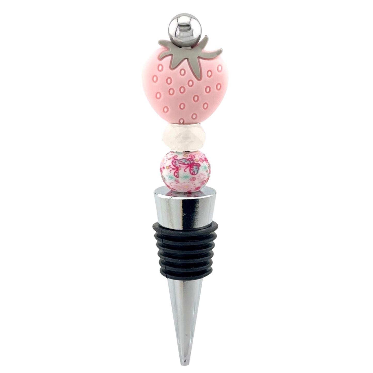 Strawberry Blossom Wine Stopper – Floral Pink Charm for Wine Lovers