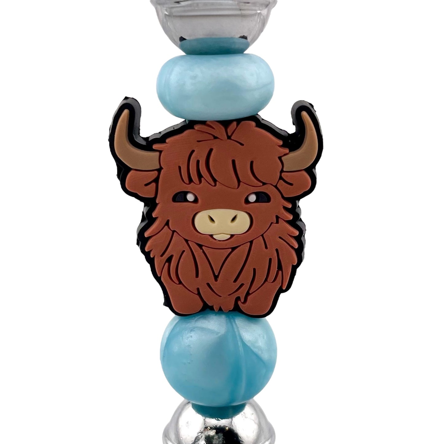 Highland Cow Beaded Bottle Opener – Stainless Steel with Light Blue Beads | Rustic Farmhouse Gift for Animal Lovers
