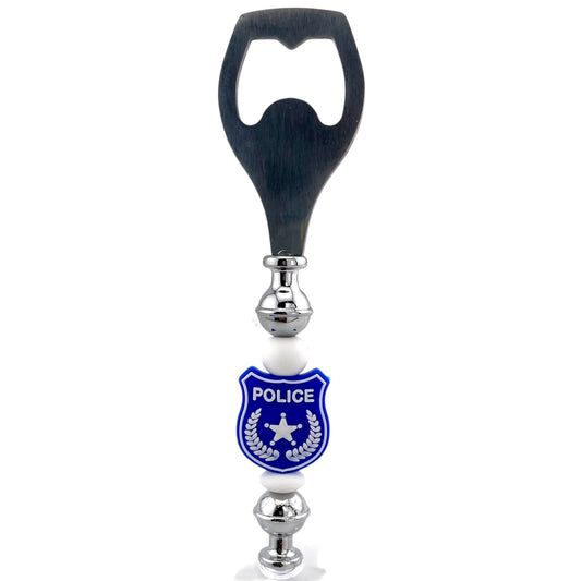 Police Badge Beaded Bottle Opener – Blue & Silver