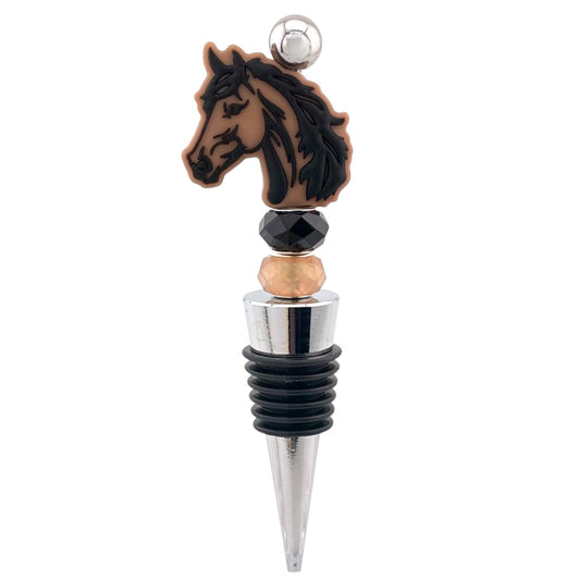 Brown Horse Head Beaded Wine Stopper – Rustic Western Bar Décor