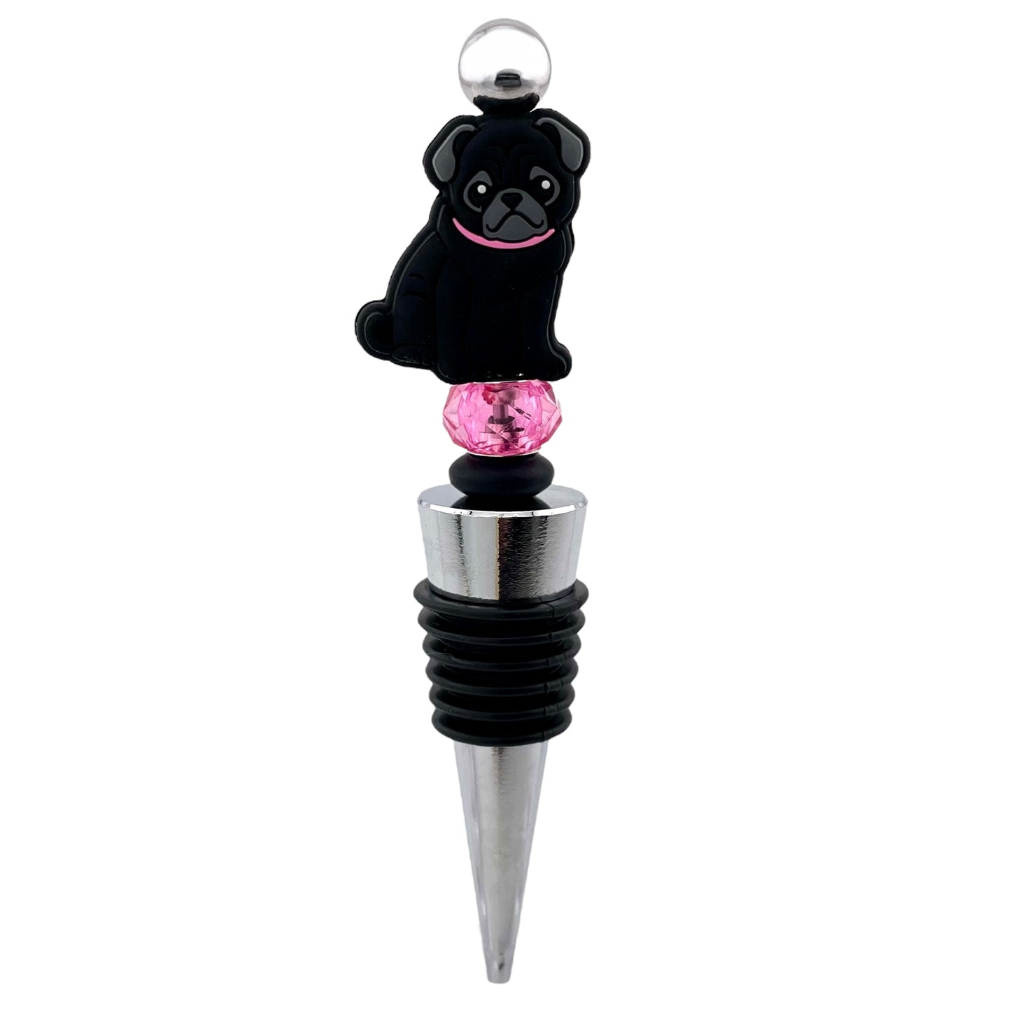 Black Pug Beaded Wine Stopper – Cute Dog Lover Bottle Topper Gift