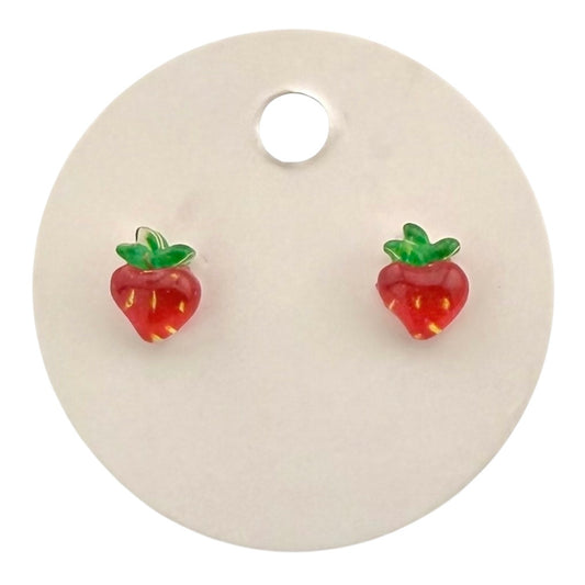 Strawberry Heart Stud Earrings – Sweet Red Berry Earrings, Kawaii Fruit Jewelry