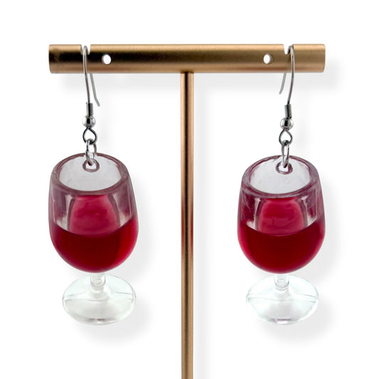 Red Wine Glass Earrings – Fun Acrylic Dangle Earrings for Wine Lovers, Girls’ Night, or Unique Gifts