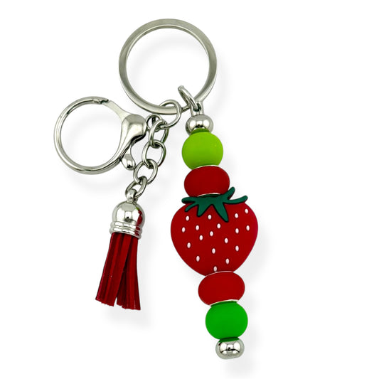 Beaded Strawberry Keychain with Tassel – Purse & Backpack Charm