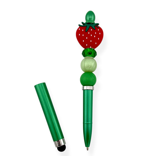 Strawberry Stylus Pen with Green Beads | Touchscreen Pen with Beaded Topper