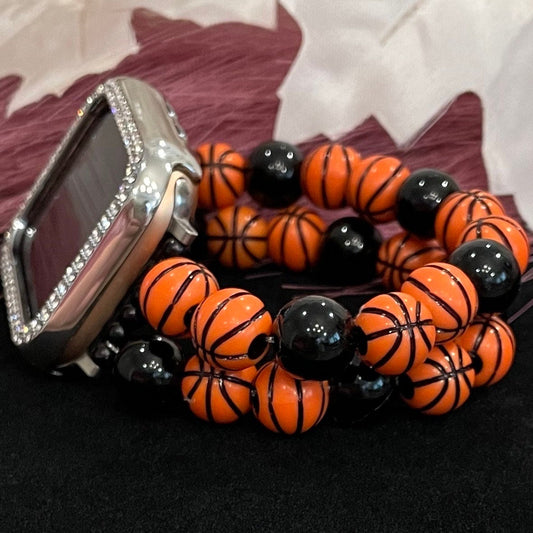 Custom Basketball Watch Band for Apple & Samsung Watches – Sports-Themed Beaded Bracelet