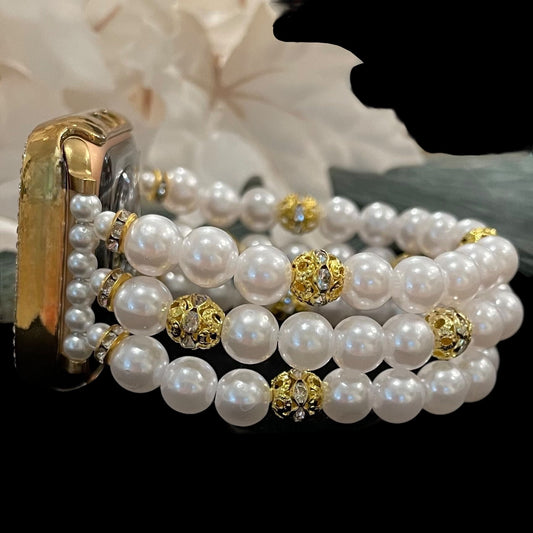 Custom Imitation Pearl Watch Bracelet for Apple & Samsung Watches – Elegant Beaded Band