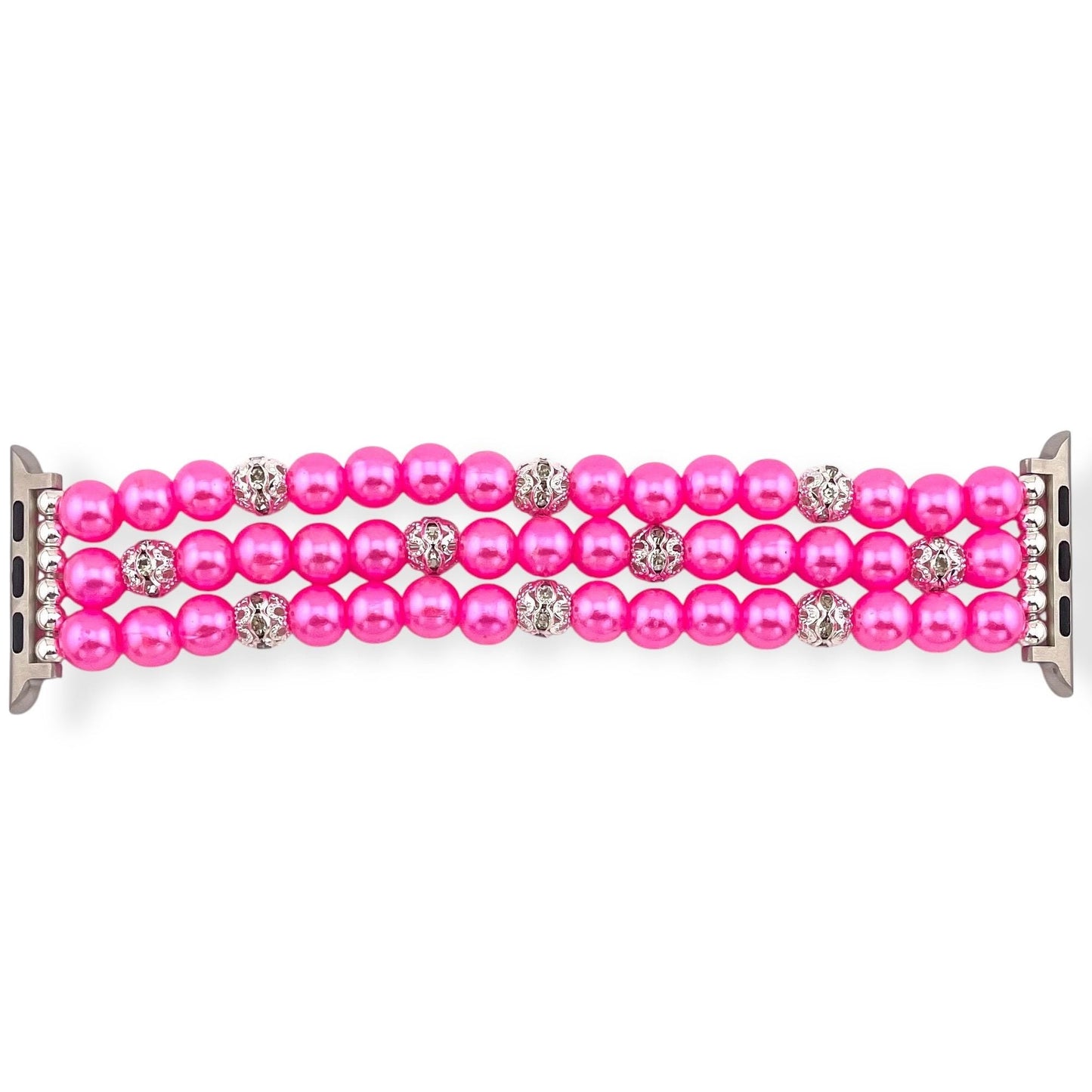 Pink Watch Band Compatible with Apple Watch Made with Imitation Pearl and Rhinestone Beads