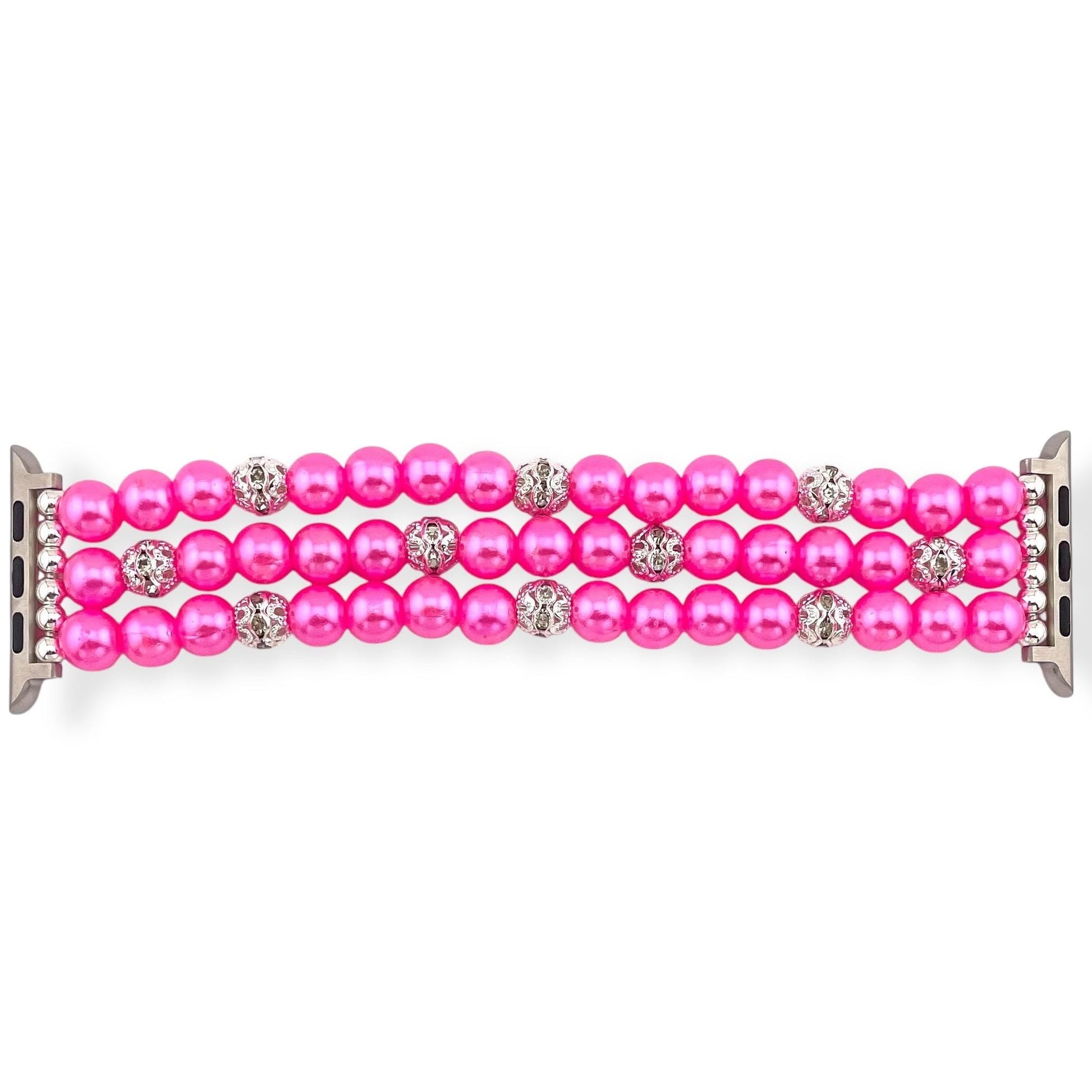 Pink Watch Band Compatible with Apple Watch Made with Imitation Pearl and Rhinestone Beads