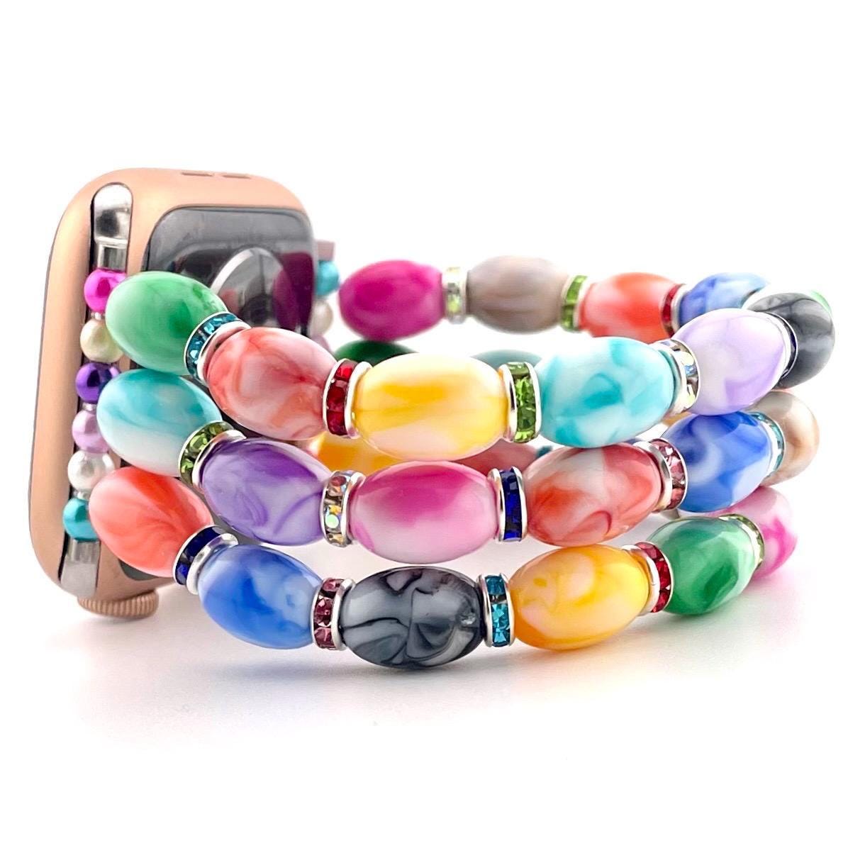 Easter Jellybean Acrylic Beaded Watch Band – Stretch Apple & Samsung Galaxy Watch Bracelet