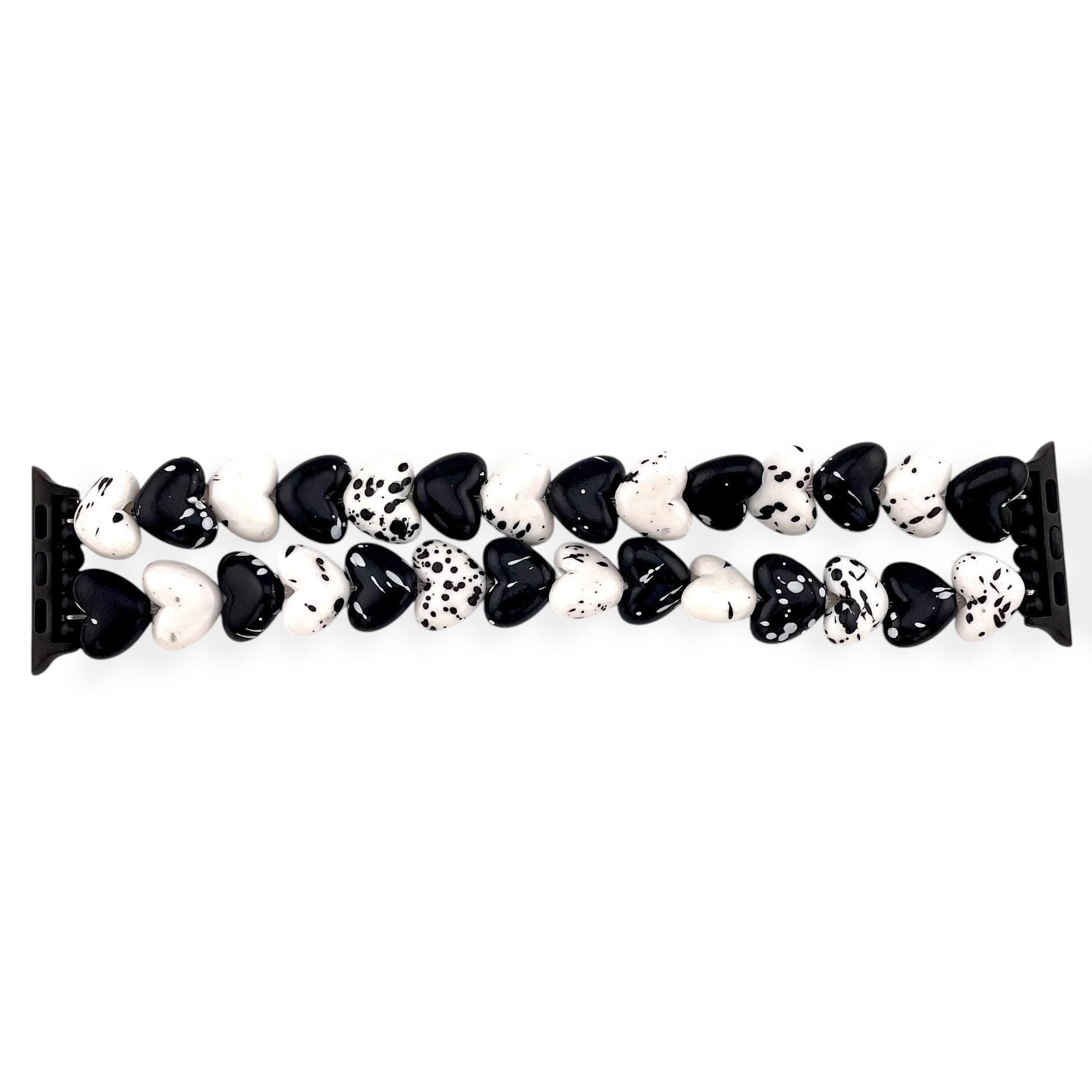 Black and White Heart Beaded Watch Band – Stretch Bracelet Strap for Apple Watch and Samsung Galaxy Watch