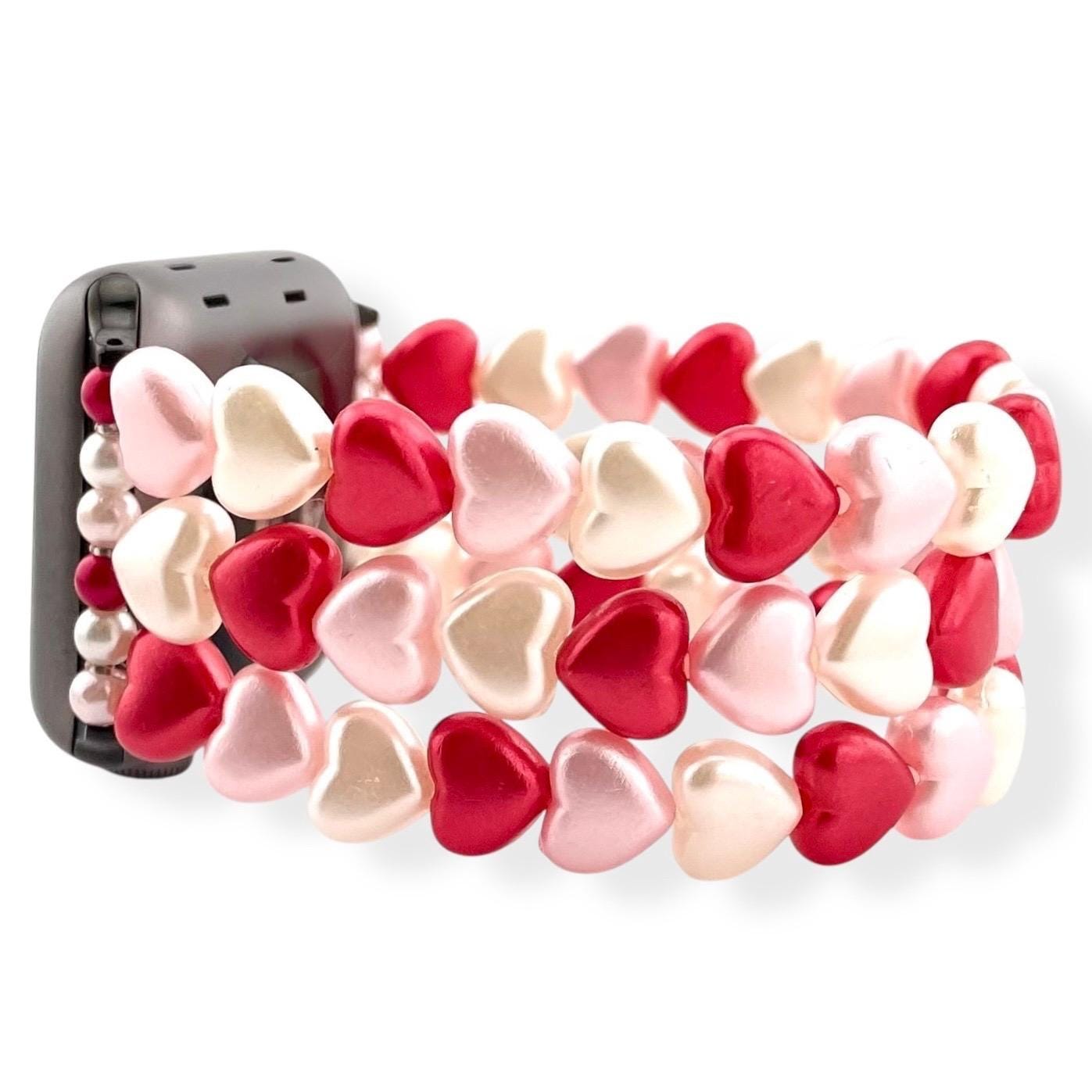 Valentine’s Day Heart Beaded Watch Band – Apple & Samsung Compatible