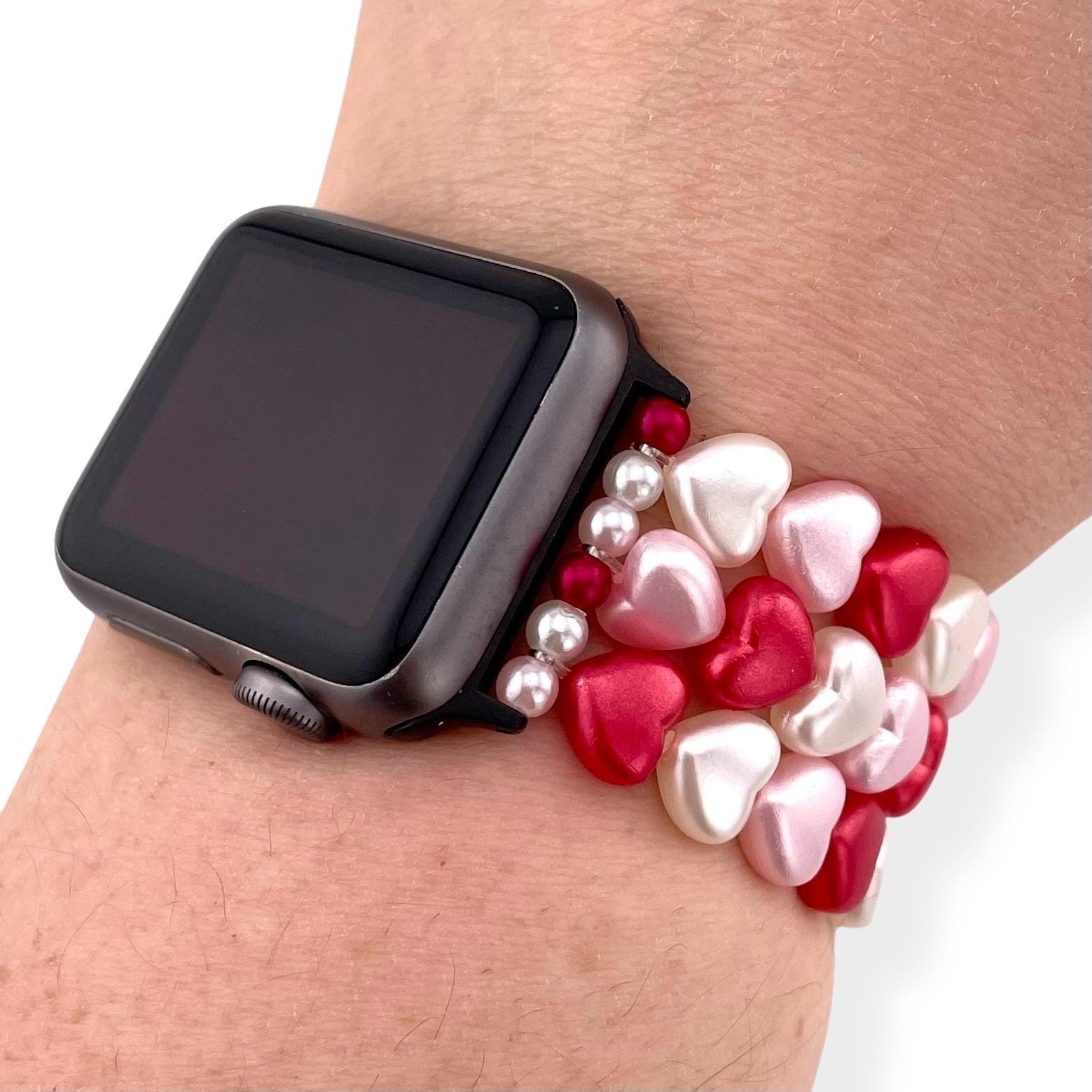 Valentine’s Day Heart Beaded Watch Band – Apple & Samsung Compatible