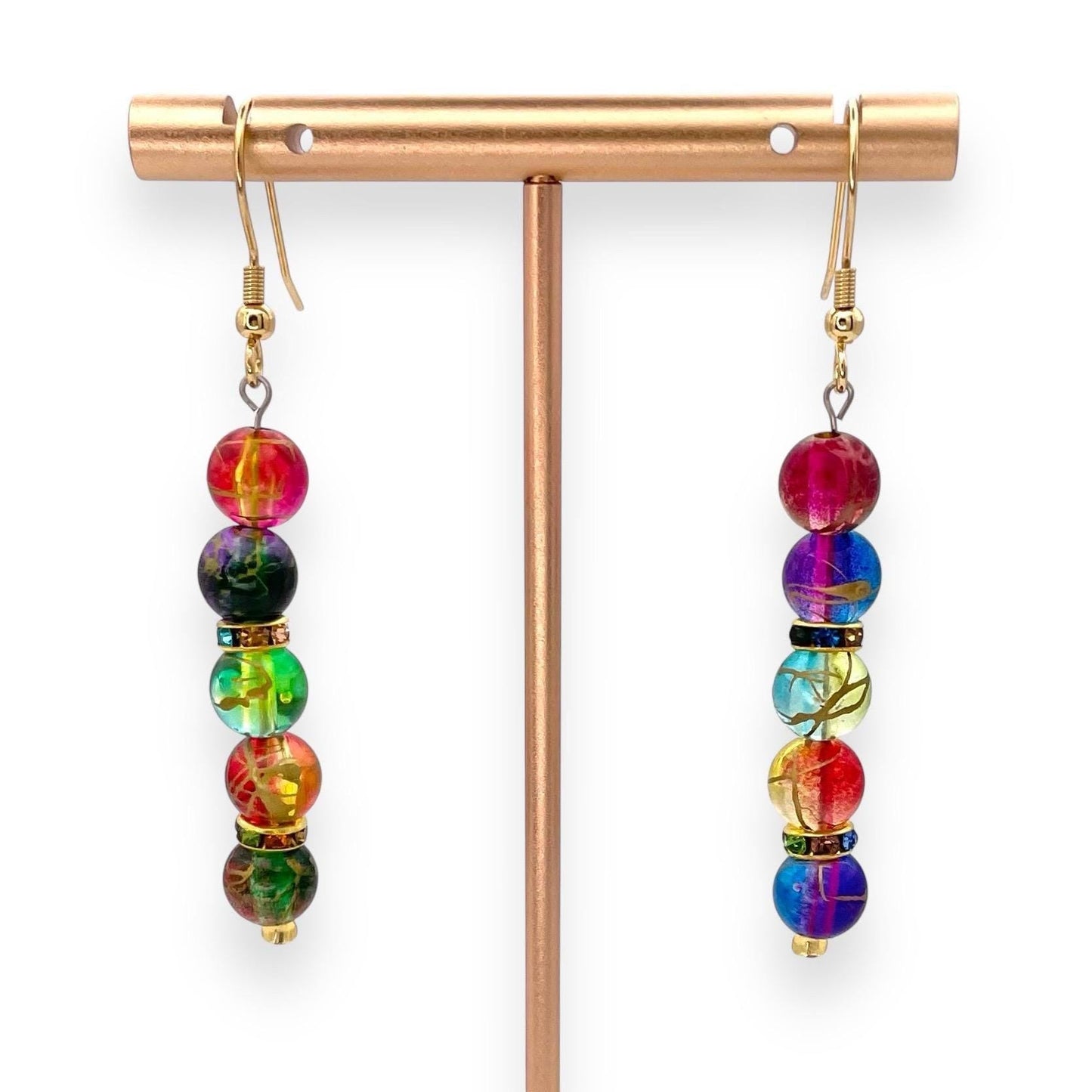 Vibrant Rainbow Swirl Beaded Dangle Earrings - Colorful Handmade Jewelry for Women