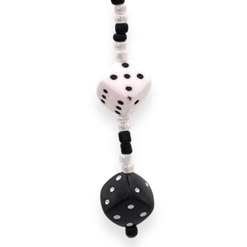 Black and White Dice Earrings - Handmade Hypoallergenic Beaded Jewelry, Dangle Drop Earrings, Unique Gift for Gamers and Dice Lovers
