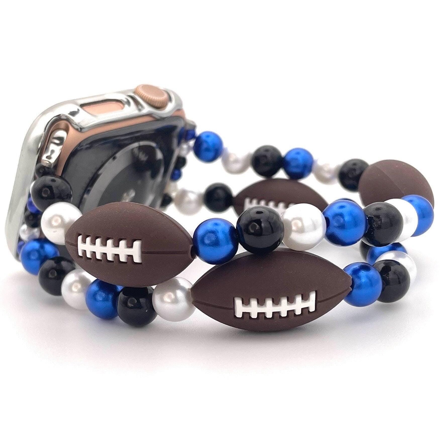 Custom Colored Football Watch Band Compatible with Apple Watch with Silicone Football and Imitation Pearls, Customizable For Team Colors!