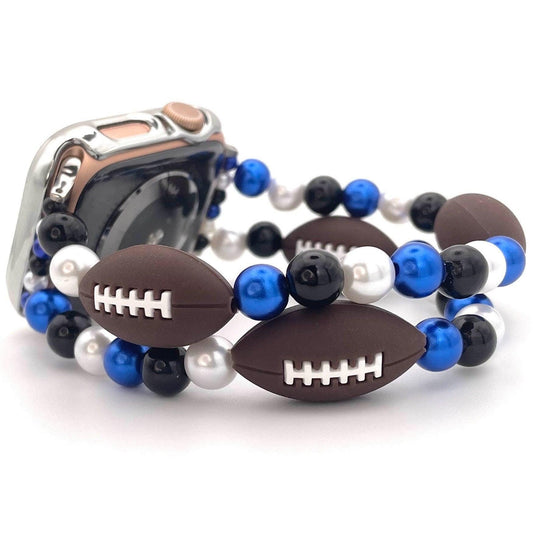 Custom Colored Football Watch Band Compatible with Apple Watch with Silicone Football and Imitation Pearls, Customizable For Team Colors!