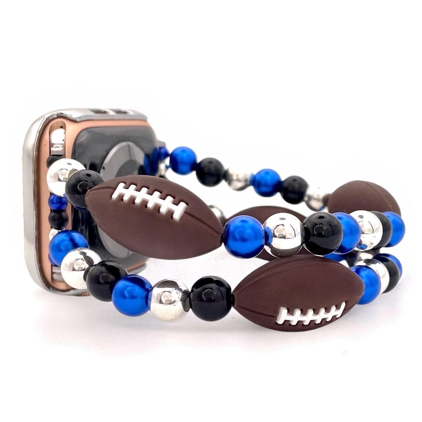 Custom Colored Football Watch Band Compatible with Apple Watch with Silicone Football and Imitation Pearls, Customizable For Team Colors!