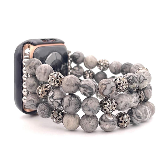 Shades of Grey Dressy Stone Apple Watch Band Compatible with Apple Watch Made with Stone and Rhinestone Beads