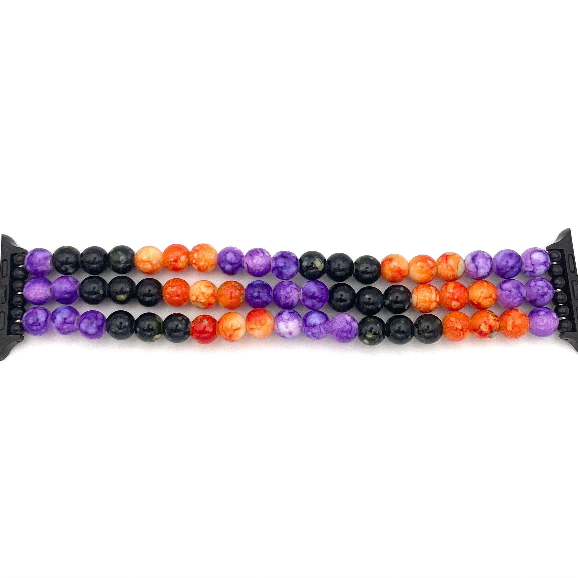 Colorful Halloween Watch Band Compatible with Apple Watch Made with Orange Black and Purple Acrylic Beads