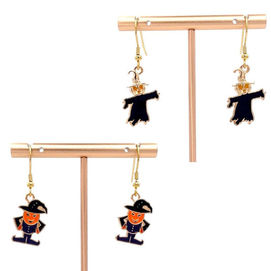Fall Halloween Scarecrow or Pumpkin Man Earrings Made with Gold Finished Stainless Steel Earring Hooks