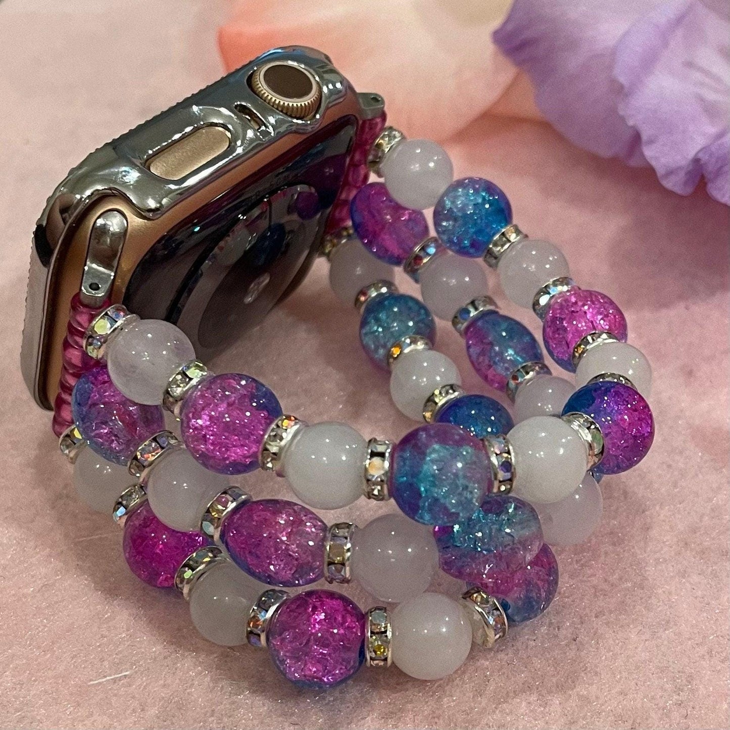 Beaded Crackle Watch Band Compatible with Apple Watch Made with Glass Beads