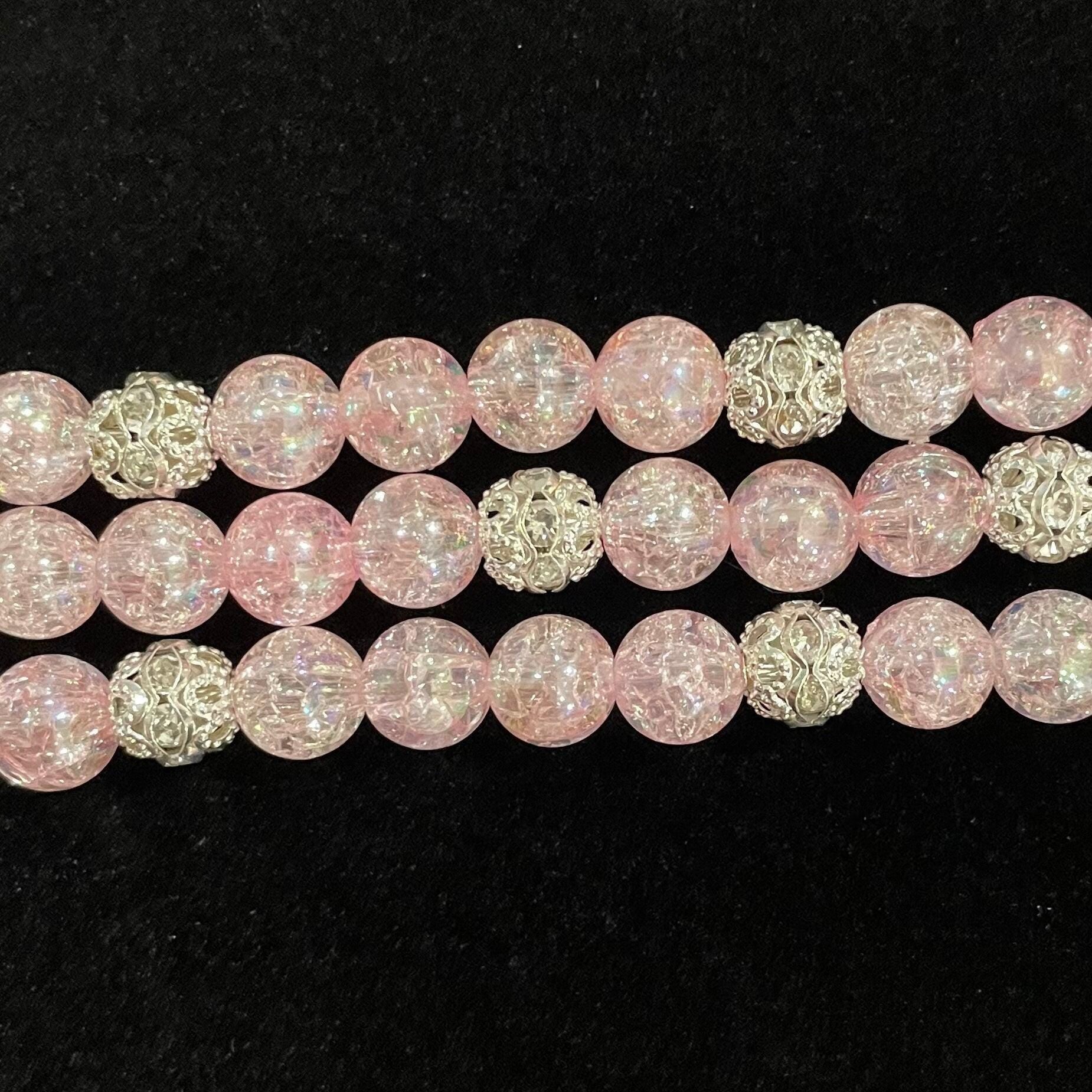 Pink Watch Band Compatible with Apple Watch with Acrylic Crackle and Rhinestone Beads