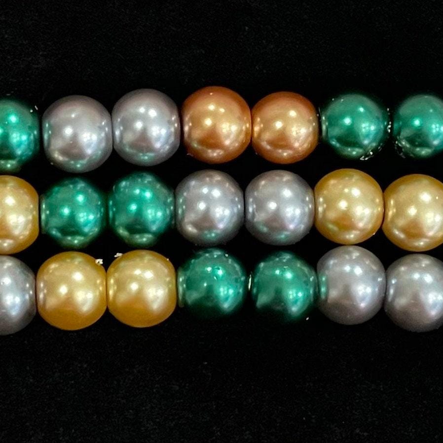 Green and Gold Watch Band Compatible with Apple Watch Made with Glass Beads