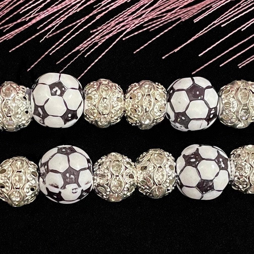 Soccer Watch Band Compatible with Apple Watch with Acrylic Soccer Ball and Rhinestone Beads